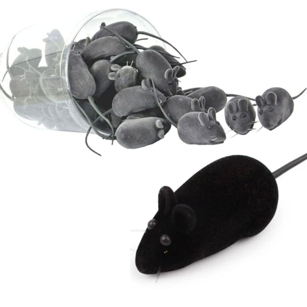 Kit 50 Ratinhos Preto Vinil Brinquedo Pets Maleável Apito Sonoro Interativo Rato Napi Gato Cachorro Atacado Loja Petshop