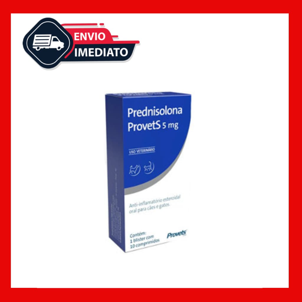 ANTIINFLAMATÓRIO PREDNISOLONA 5mg Cães e Gatos 10 Comprimidos.