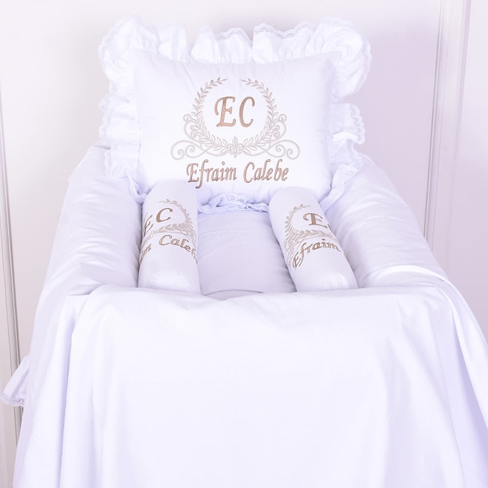 Kit Leito Maternidade Personalizado Menino/Menina Branco - 03 Peças