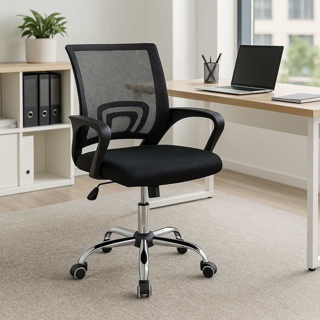 Cadeira De Escritório Simples Estofada Diretor Secretária Detroit Giratória Com Regulagem Preta