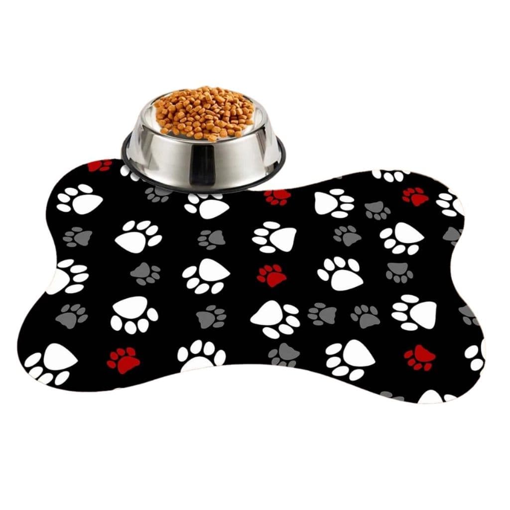Tapete Pet Antiderrapante Emborrachado Macio Bebedouro Comedouro Simples Cao Cachorro Ossinho Preto