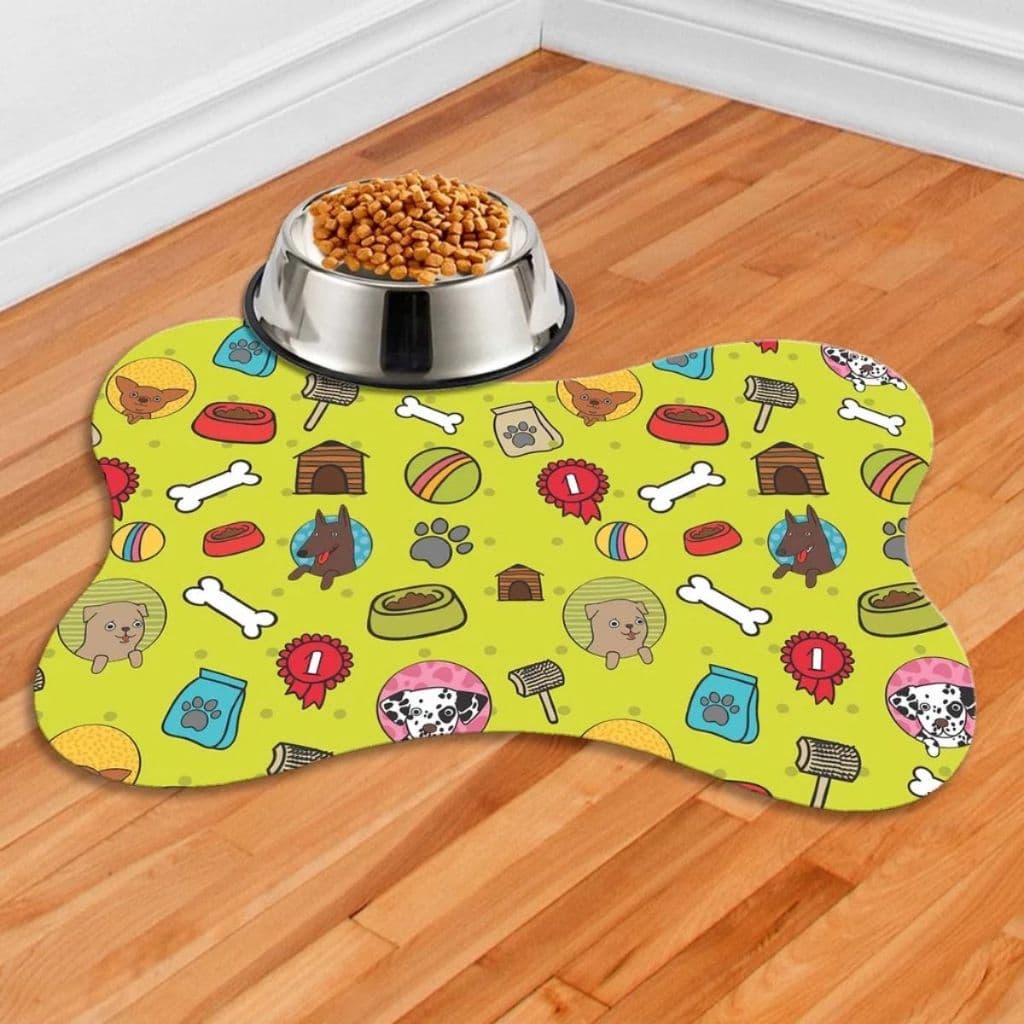 Tapete Pet Antiderrapante Emborrachado Macio Cachorro Gato Bebedouro Comedouro Lavavel Ossinho Verde