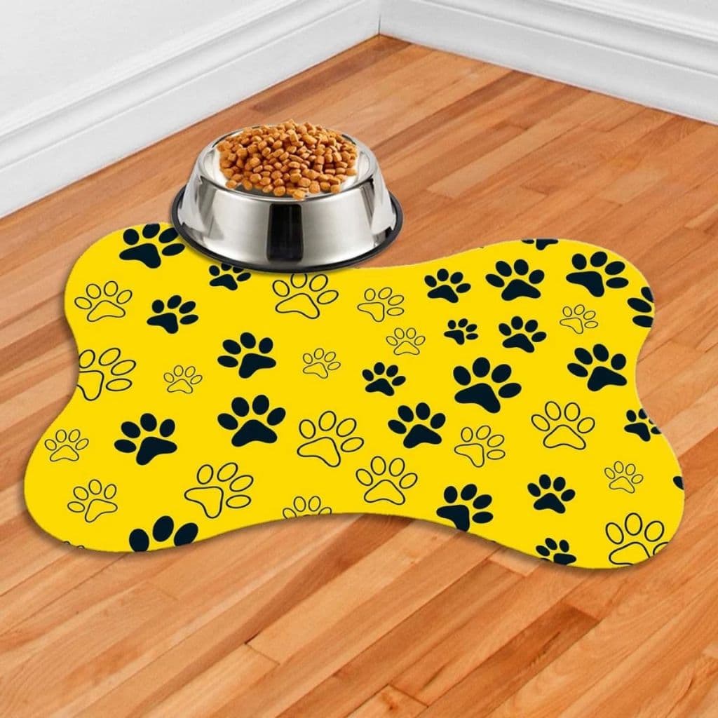 Tapete Pet Antiderrapante Emborrachado Macio Cachorro Gato Bebedouro Comedouro Lavavel Patas Amarelo