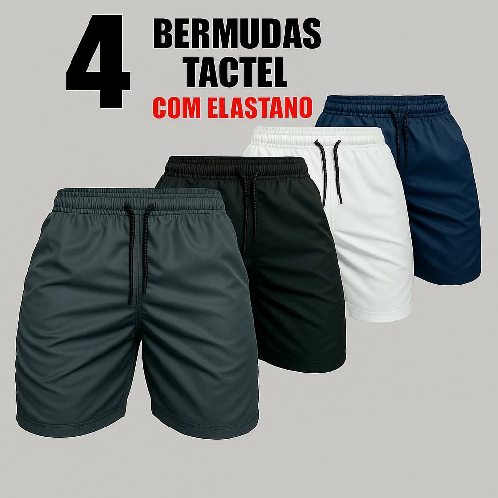 Short Masculino Kit com 4 bermuda Tactel Premium com elastano
