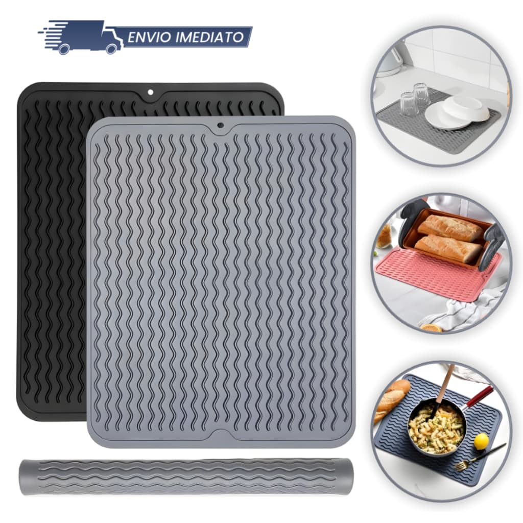 Tapete Escorredor de Louça e Descanso de Panela em Silicone Pia Banheiro Antitérmico Antiderrapante