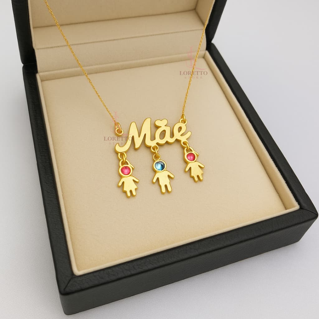 Colar Mãe de Filho Menina Banho de Ouro Ah356