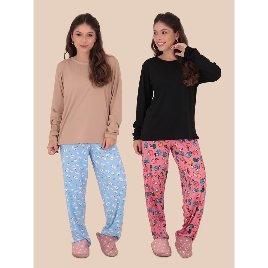 KIT 2 Pijamas Sonho Manga Longa Felpado Inverno