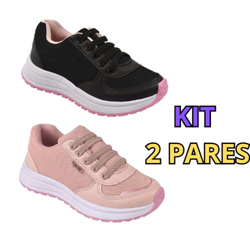 Kit 2 Pares  tênis infantil menina feminino leve escolar confortável casual jogging