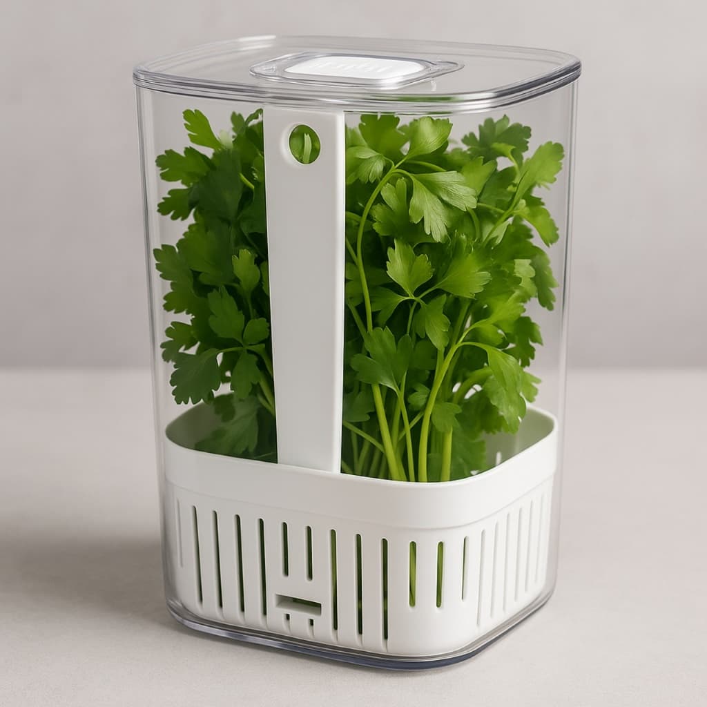 Pote Organizador De Temperos Verduras Geladeira 2,3L Com Escorredor Coentro Salsinha Manjericão OU