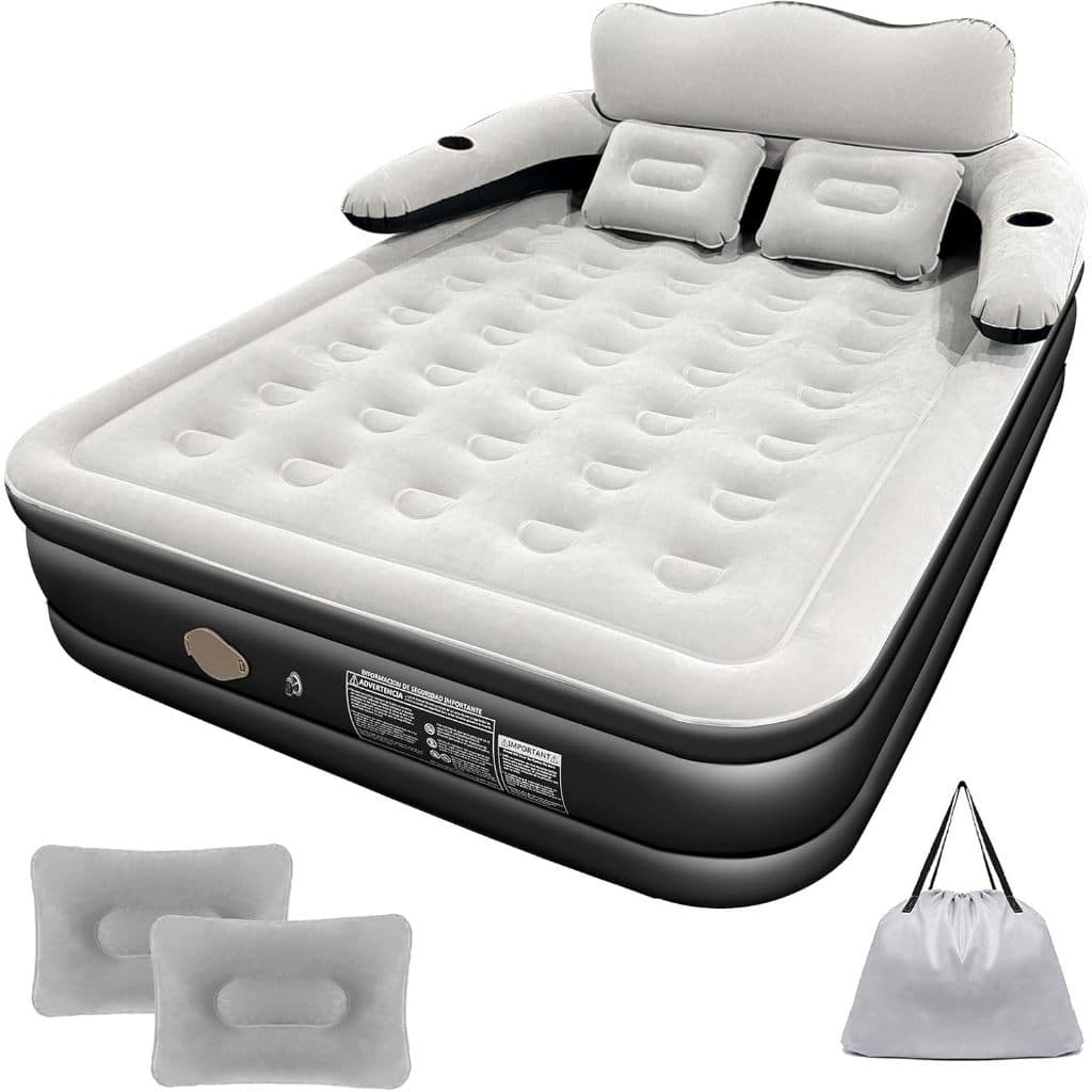 Colchão Inflável Queen Casal  com Encosto e Bomba Elétrica Embutida Cama De Campanha