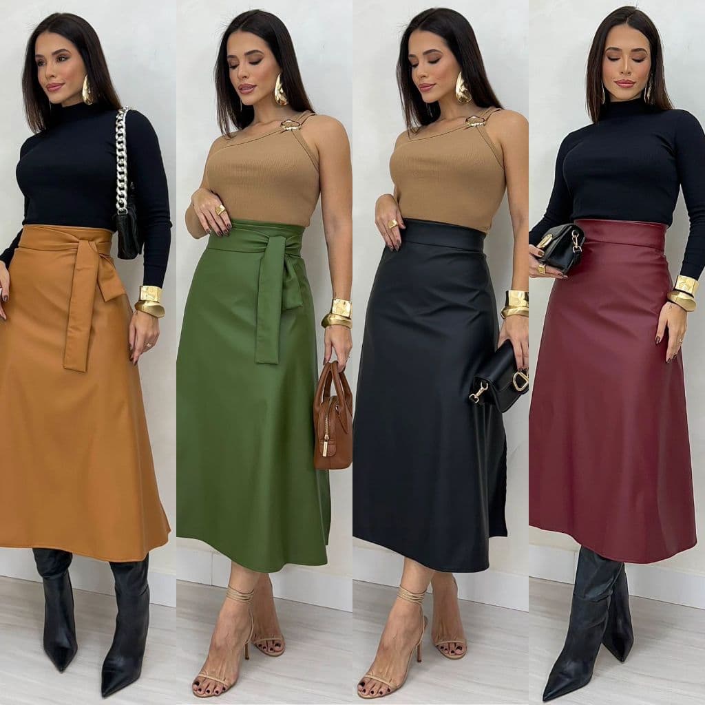 SAIA FEMININA COURO MIDI ENVELOPE AMARRAÇÃO + MODA SOCIAL