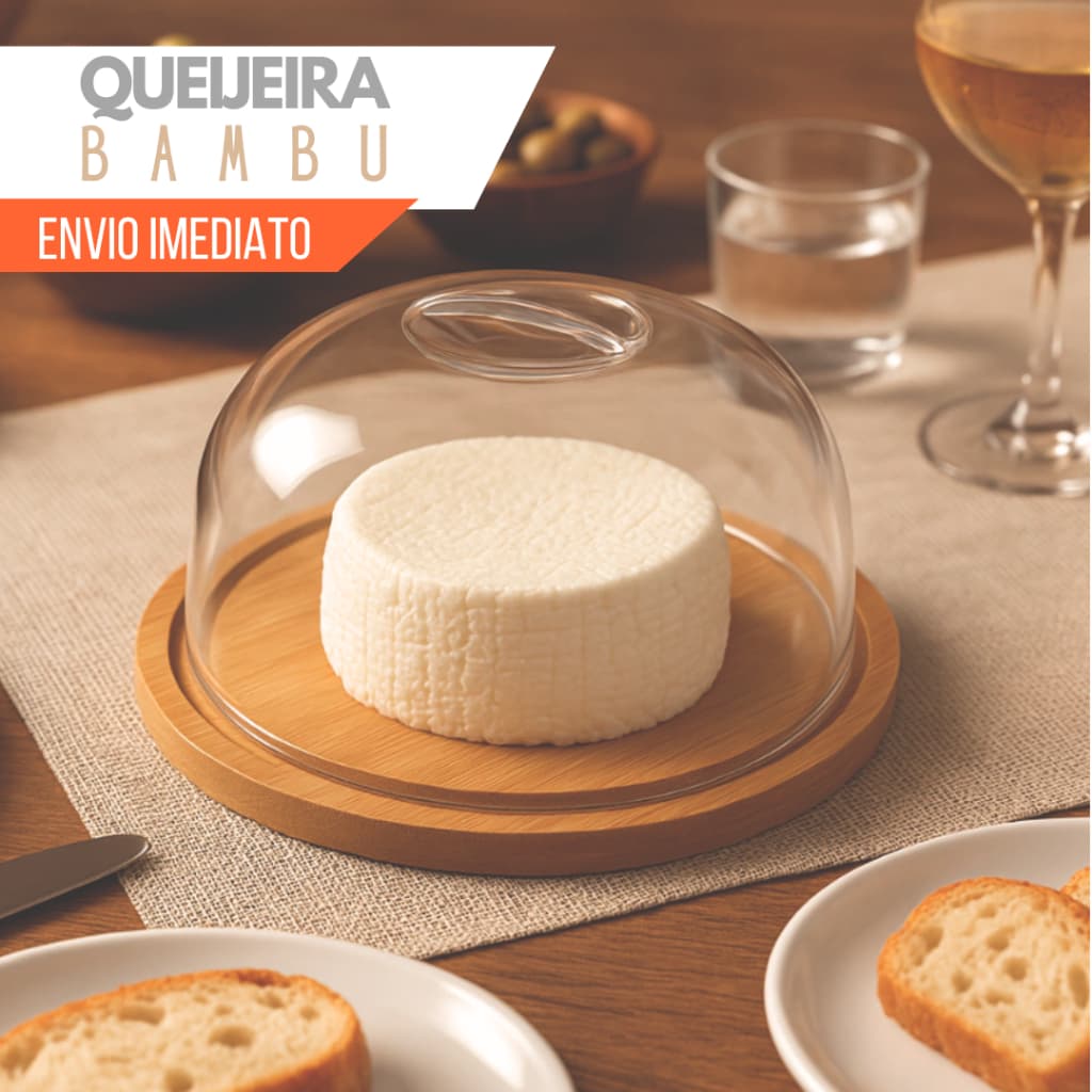 Porta Queijo Queijeira Madeira Bambu Com Tampa Mantegueira 19cm X 9cm