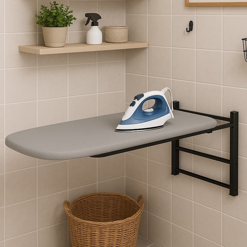 Mesa de Passar Roupa Dobrável de Parede Tábua Compacta Articulada Para Lavanderia e Apartamentos Aço Reforçado