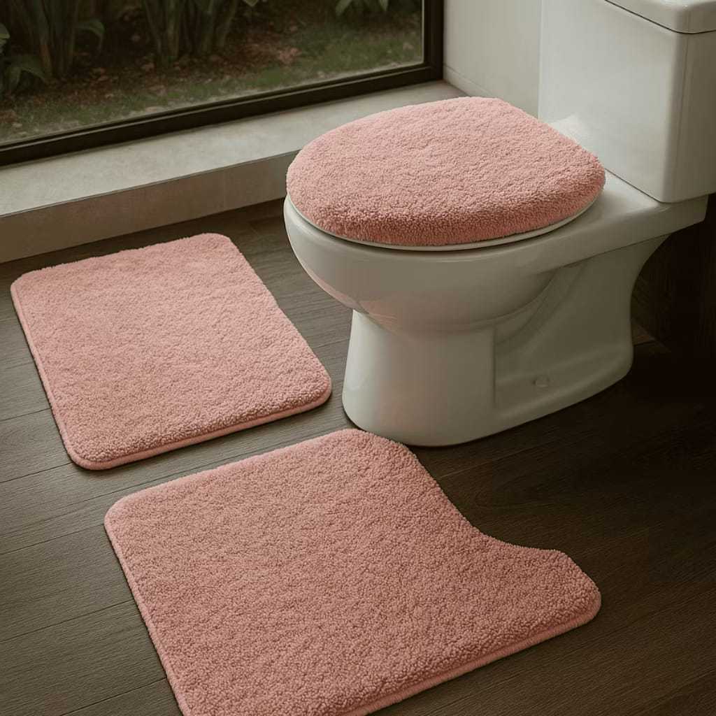 Conjuntos 3 Tapete Jogo de Banheiro Antiderrapante 3 Peças Luxo Felpa Aveluda Com Soladado Promo
