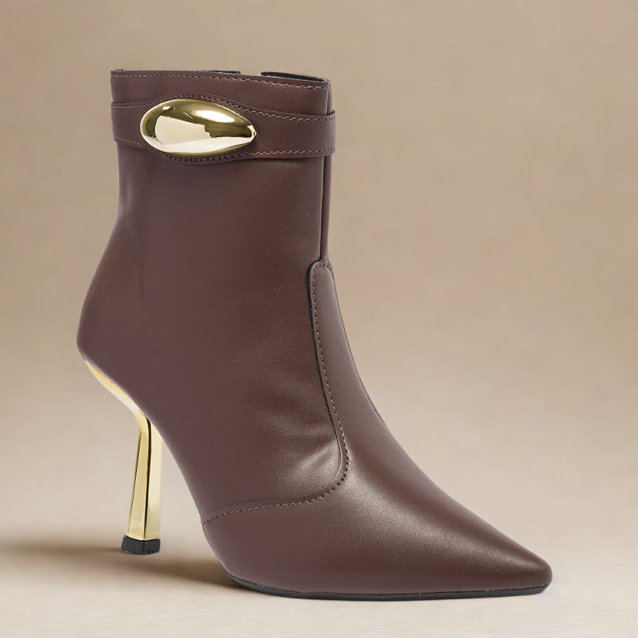 Bota Feminina Cano Curto Stessy Shoes Bico Fino Efeito Lesma Salto Metalizado Chic  Confortável