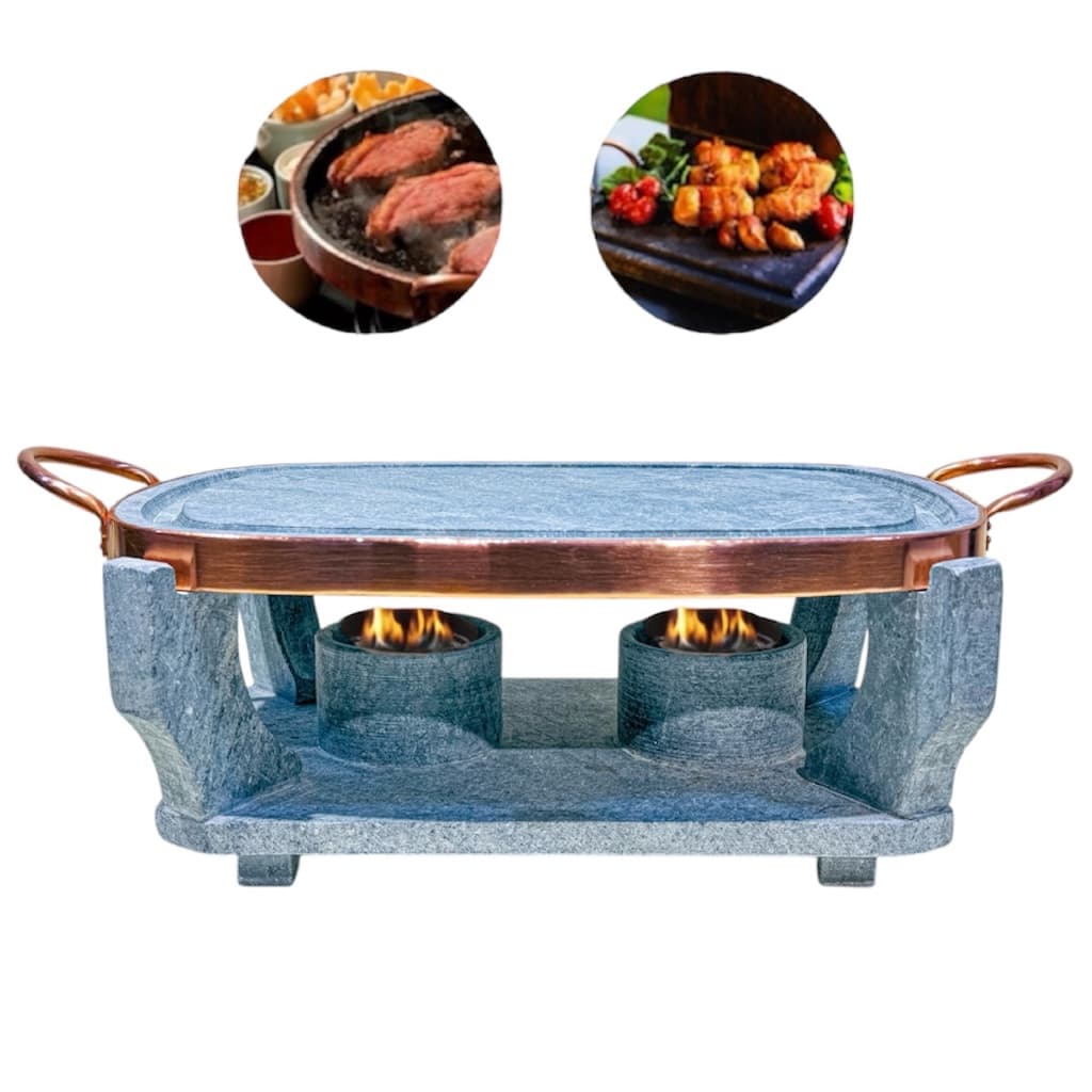 Churrasqueira Para Carne Churrasco 32x22 Cm Pedra Sabão Com Rechaud Fogareiro