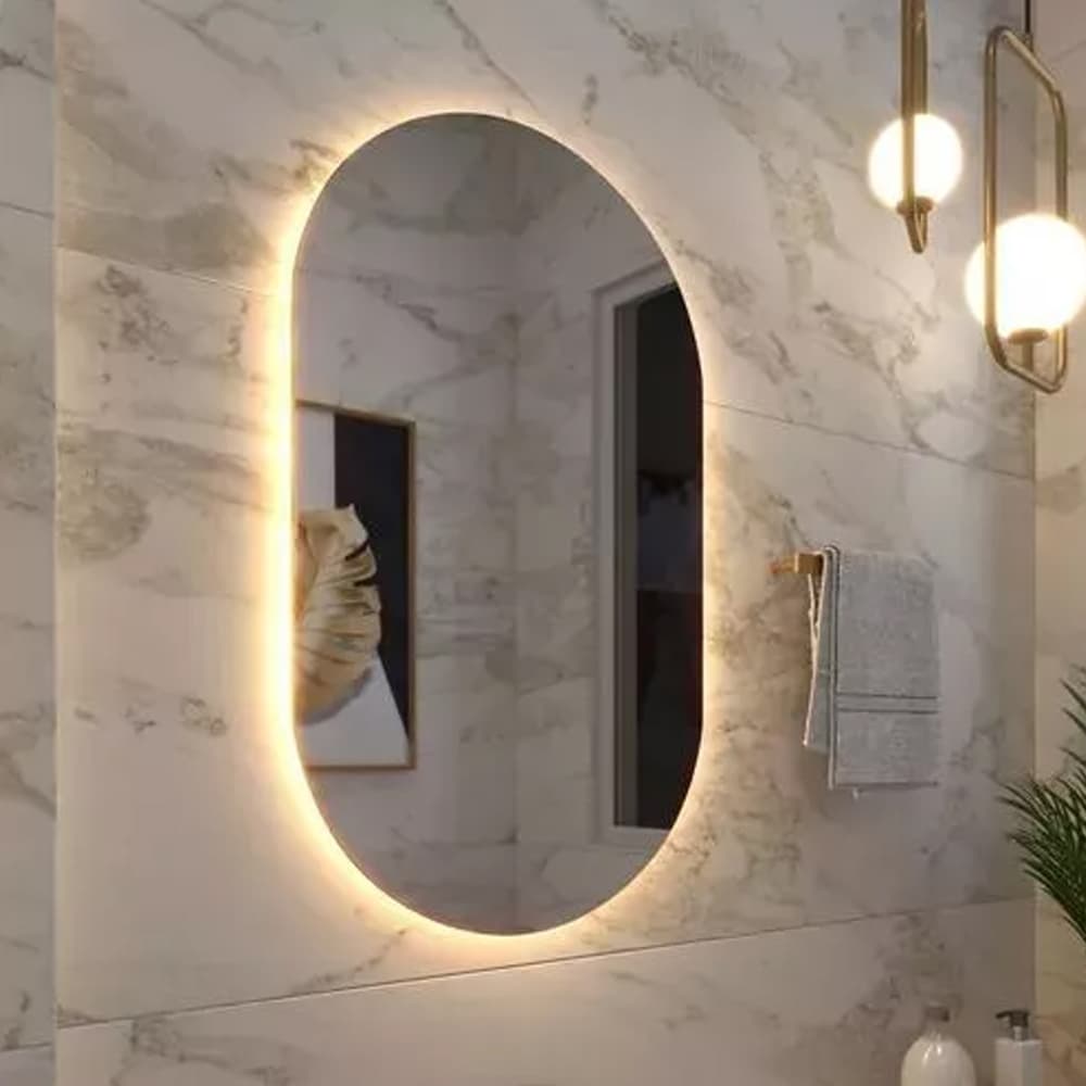 Espelho Oval Com Led orgânico Lapidado Luxo Quarto Sala Banheiro Grande Em Várias Medidas