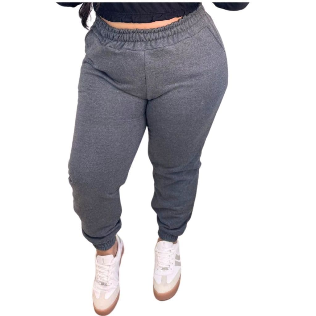 Calça Moletom Feminina Plus Size  Cintura Alta Tecido Felpado Quentinho Promoçao