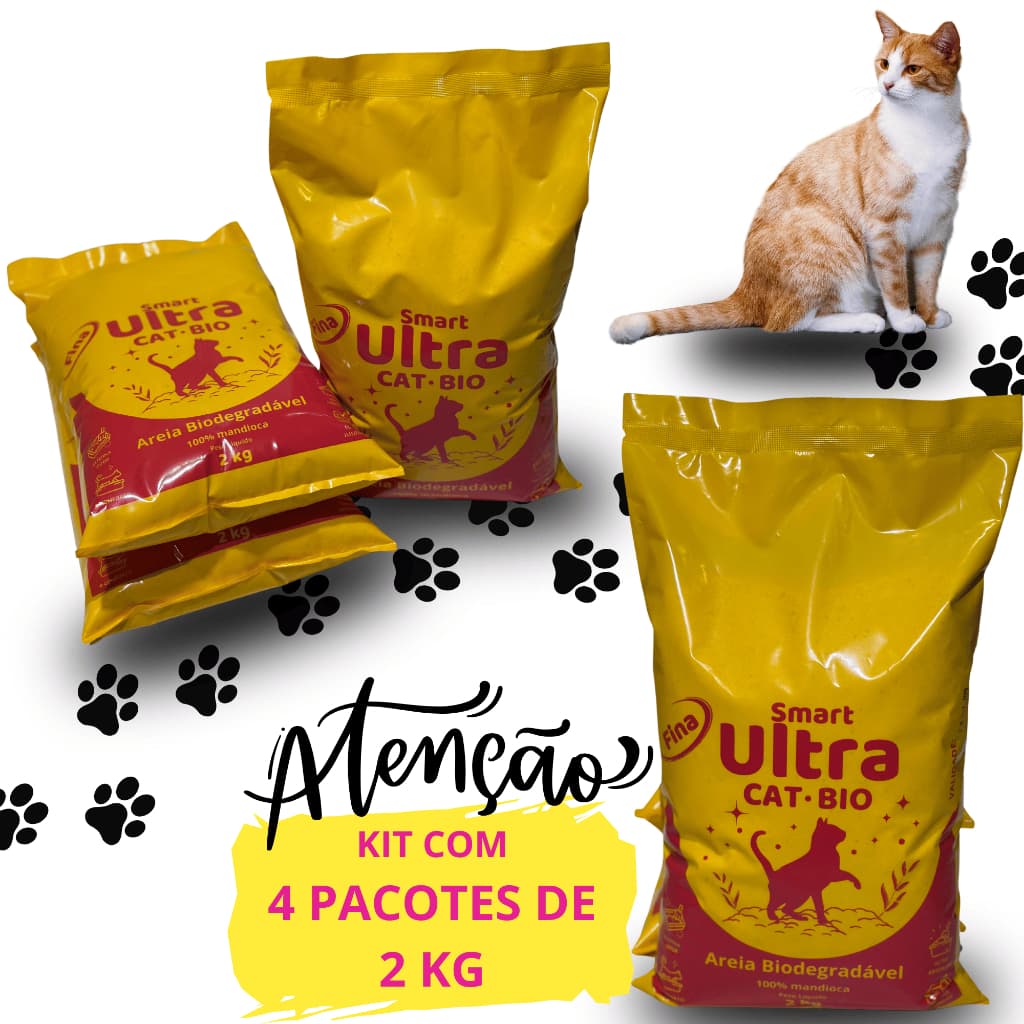 Areia Biodegradável para Gatos 4x2kg – Alta Absorção e Controle de Odores