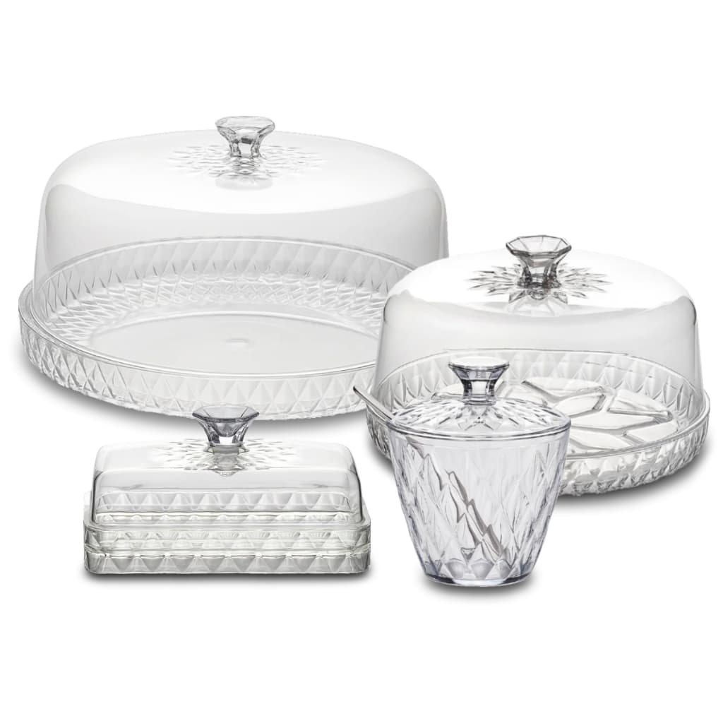 Kit Cozinha Mesa Posta Glamour Café da Manhã Queijeira Manteigueira Açucareiro Boleira Plasútil