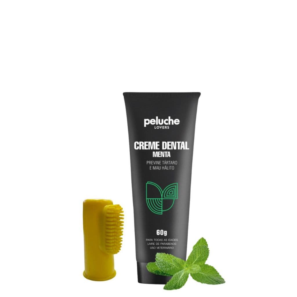 Creme Dental com Escova de Dentes Dedeira Para Cachorro E Gatos Peluche Menta Sem Flúor