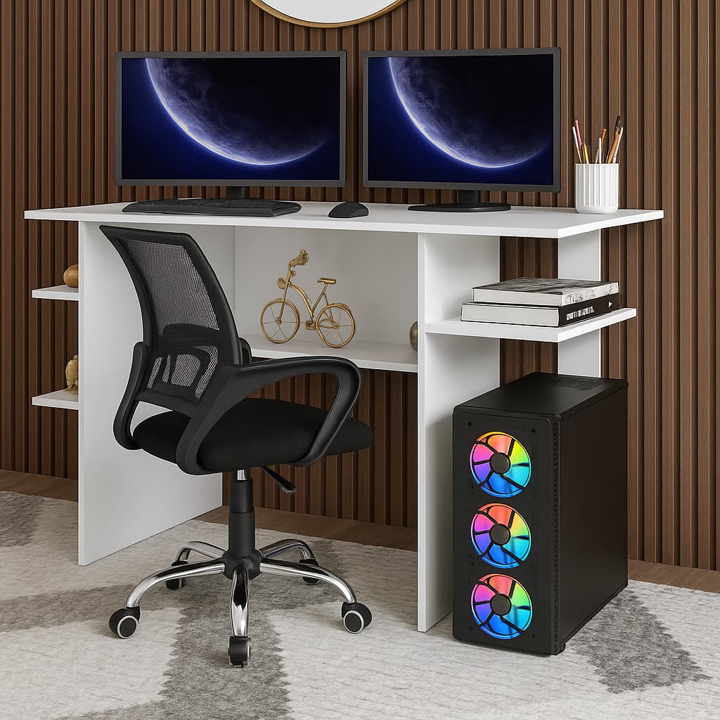 Conjunto Escrivaninha Mesa Gamer Para Computador + Cadeira Giratória