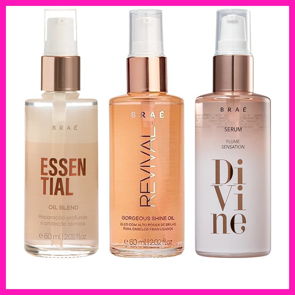 Braé Óleo Capilar (Gorgeous Shine Oil Revival, Plume Sensation Divine, Oil Blend Soul Color, Essential Oil Blend) 60ml
