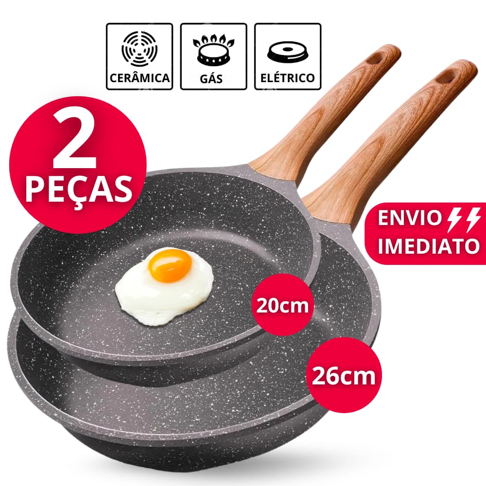 Frigideiras Antiaderentes Cerâmica Fundo Triplo Cabo SoftTouch Silicone Não Gruda S/Óleo