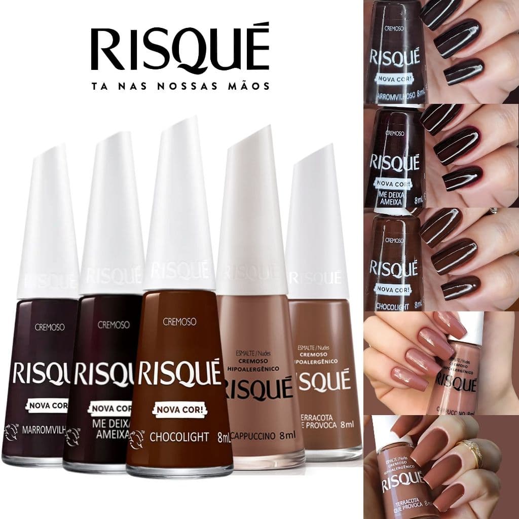 Kit 5 Esmaltes Risqué Novas Cores Cremosas Tons Terrosos Marrom Nude Esmalte Atacado