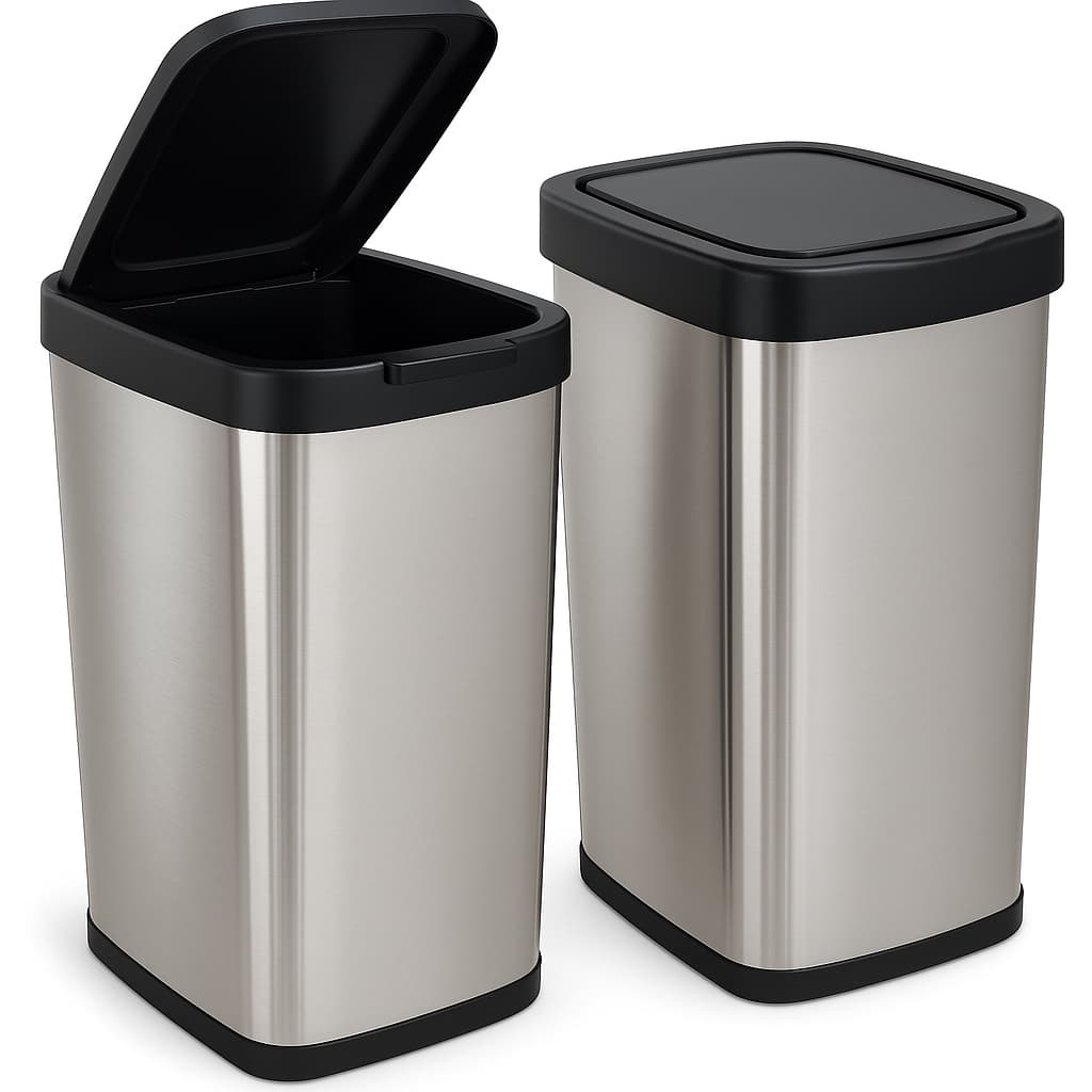 Kit Até 2 Lixeiras Cesto 09 Litros Inox Tampa Click Label Lixeira Escritório Lixeira Banheiro Chique