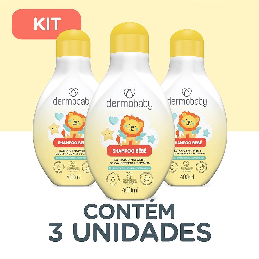 Kit higiene bebê 3 Shampoos da Cabeça aos Pés Dermobaby 400ml | Hipoalergênico | Livre de Lágrimas