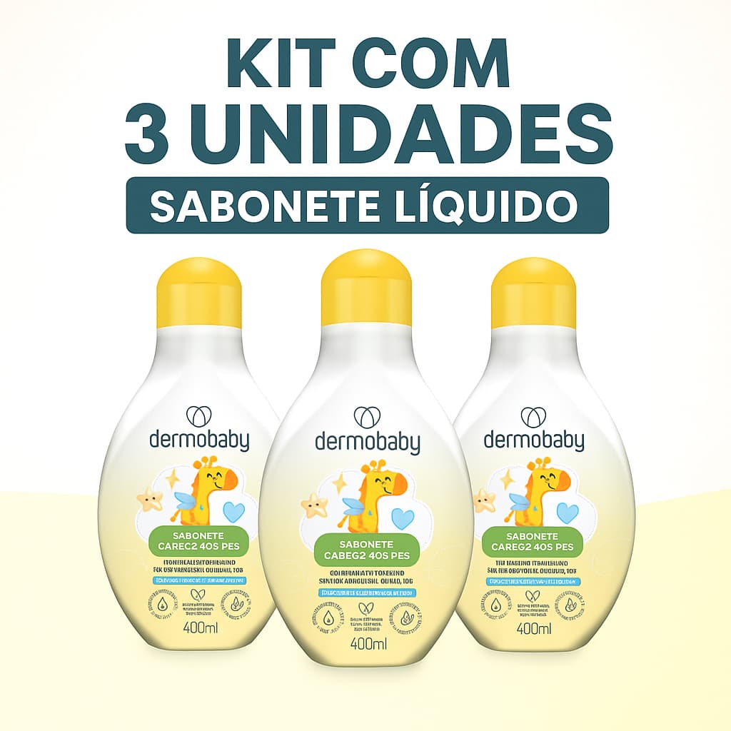 Kit higiene bebê 3 Sabonetes Líquidos Dermobaby 400ml | Hipoalergênico | Sem Parabenos