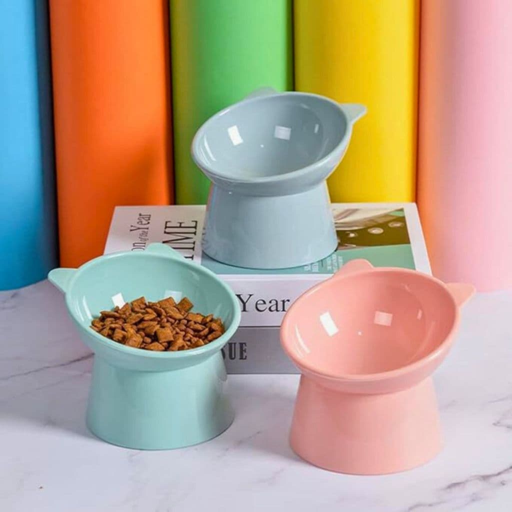 Comedouro Gato Ergonômico Bebedouro Pet Gatinho Orelhinhas Comedouro Elevado para Gatos Pote Ração