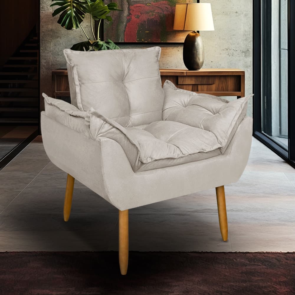 Poltrona para Sala de Estar Recepção Opala Pé Palito Suede