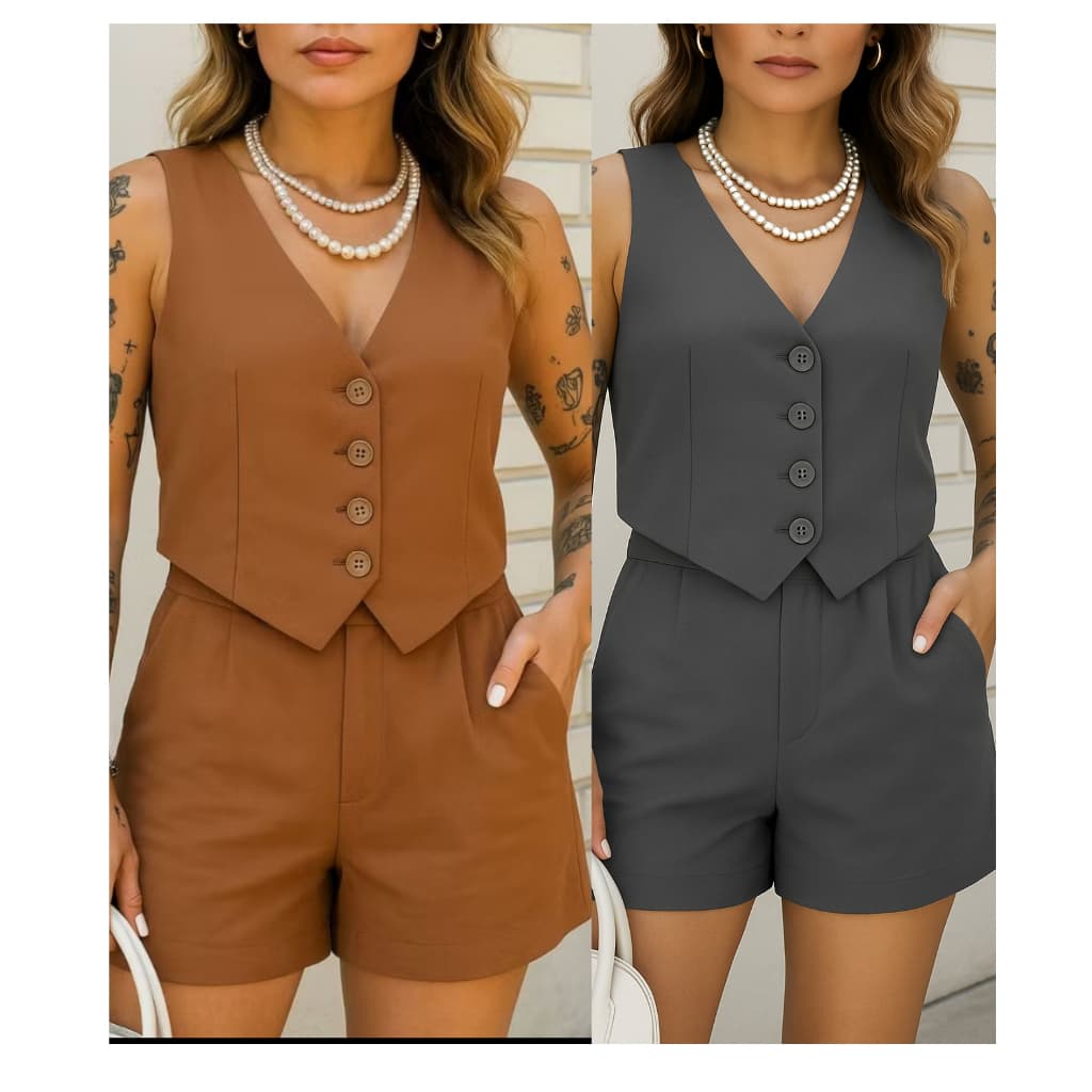 CONJUNTO FEMININO COLETE E SHORT DE ALFAIATARIA DE VERÃO 2026