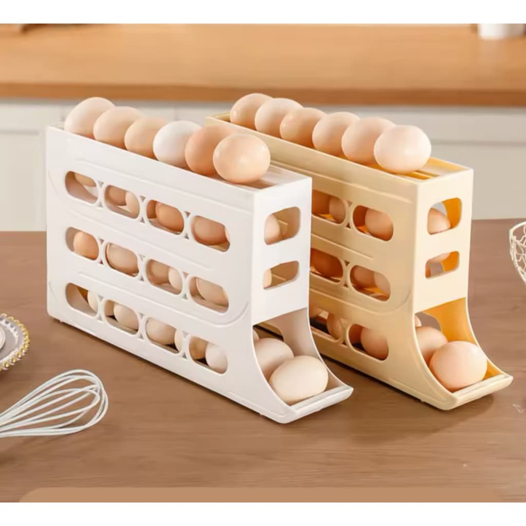Suporte Porta Ovos Rolante Dispenser Rolante 4 Andares Bege