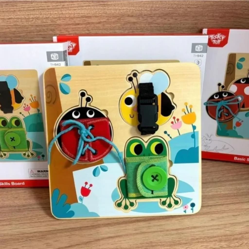 Quadro de Habilidades e Formas Montessori Coordenação Motora Fina Educativo em Madeira Tooky Toy