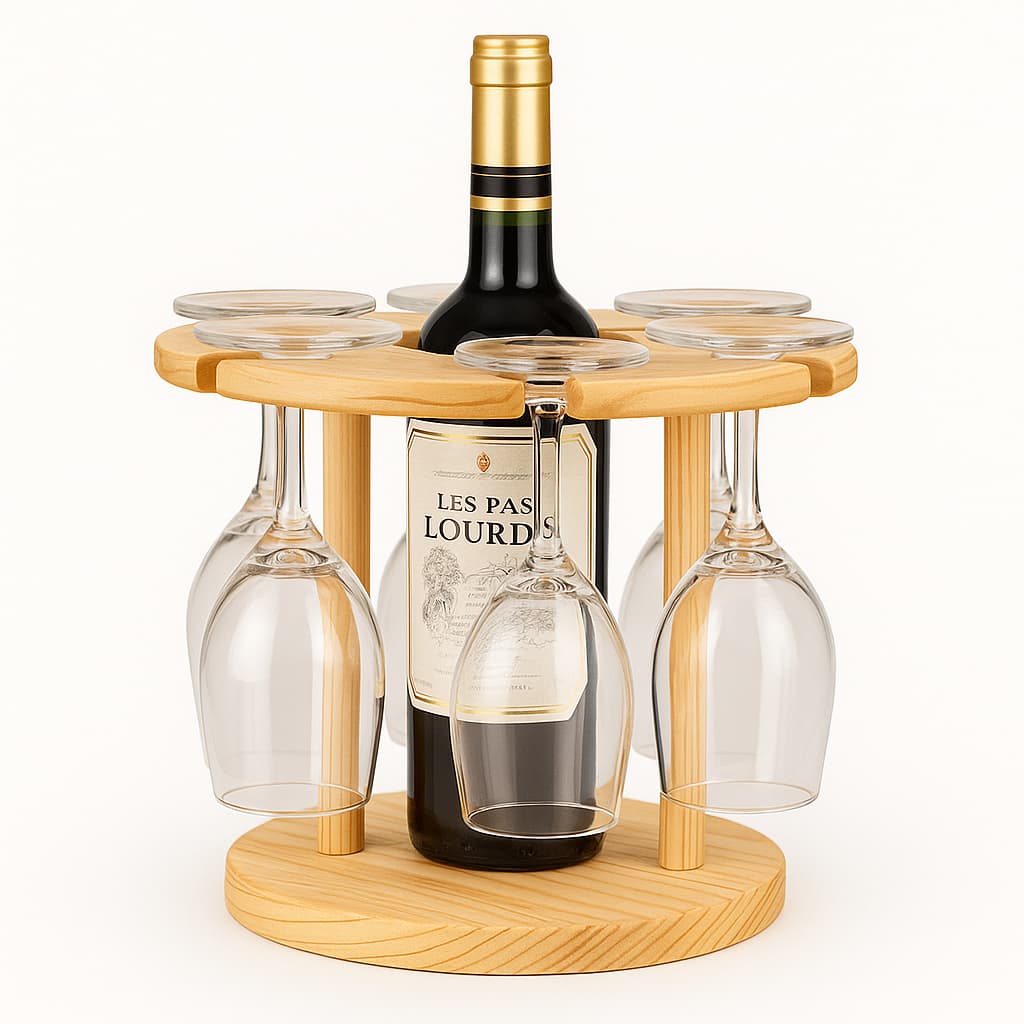 Adega Suporte de taças e Vinho ou Espumante para Mesa Em Madeira Maciça de Pinus