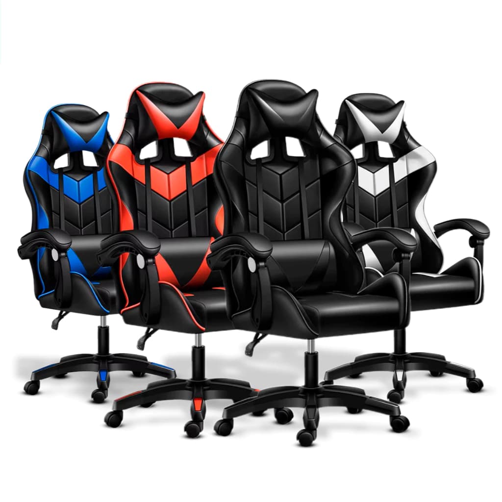 cadeira gamer Cadeira de E-Sports: Reclina 180°, Apoios Lumbar/Cabeça/Braços, Couro Sintético, Altura Ajustável-F19