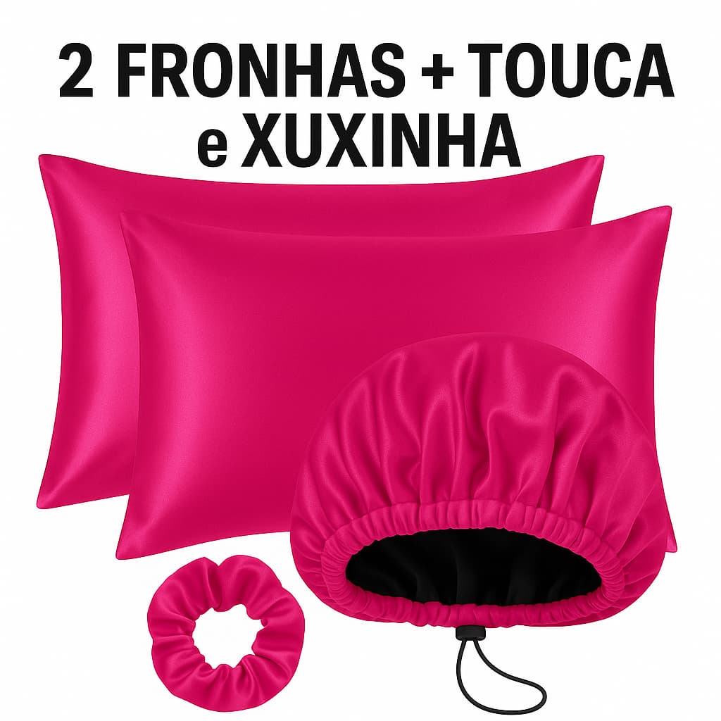 Kit Cetim Antifrizz  2 Fronhas  Touca de Cetim Regulável Xuxinha Scrunchie Cabelo para Dormir