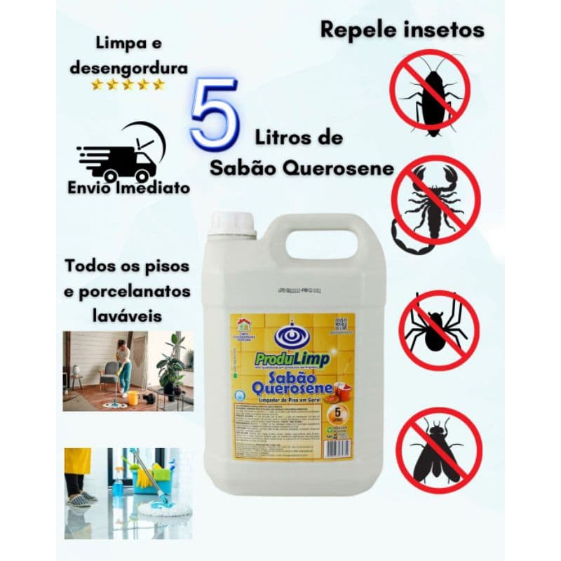 Sabão Querosene 5L Repelente Limpa e Da Brilho Concentrado Limpeza pesada desengordura Afasta insetos limpeza de pisos
