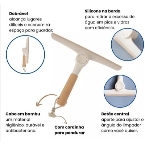 Rodinho De Pia Luxo cabo De Bambu - Rodo de pia multiuso (COR: ALEATORIO)