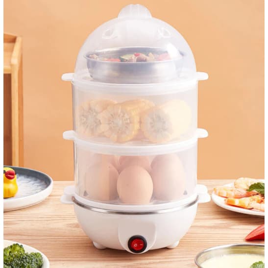 Cozedor Elétrico Multifuncional De Ovo Milho A Vapor De Leite Rápido De Tripla Camada  3 Andares