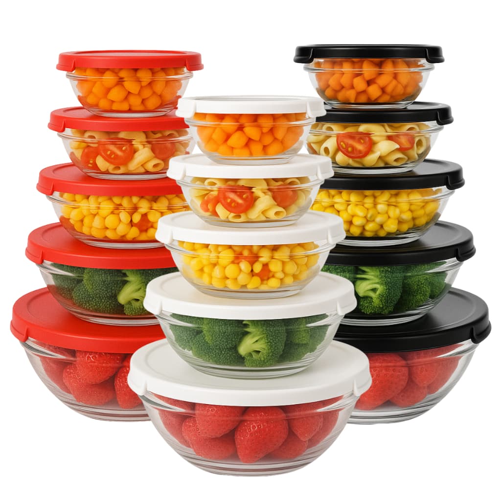 Conjunto 5 Potes de Vidro Hermetico Bowl Tigela Com Tampa Marmita Alimentos Preto Branco