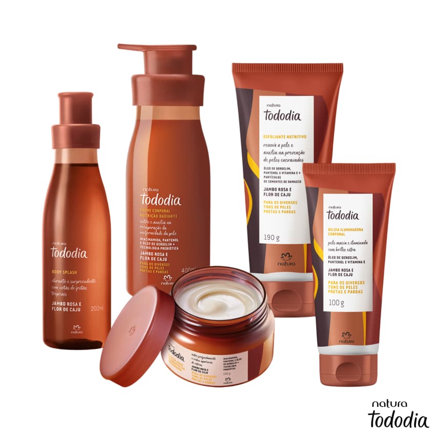 Tododia Jambo Rosa e Flor de Caju Natura: Hidratante, Body Splash, Manteiga, Óleo Creme, Esfoliante e Geleia Iluminadora