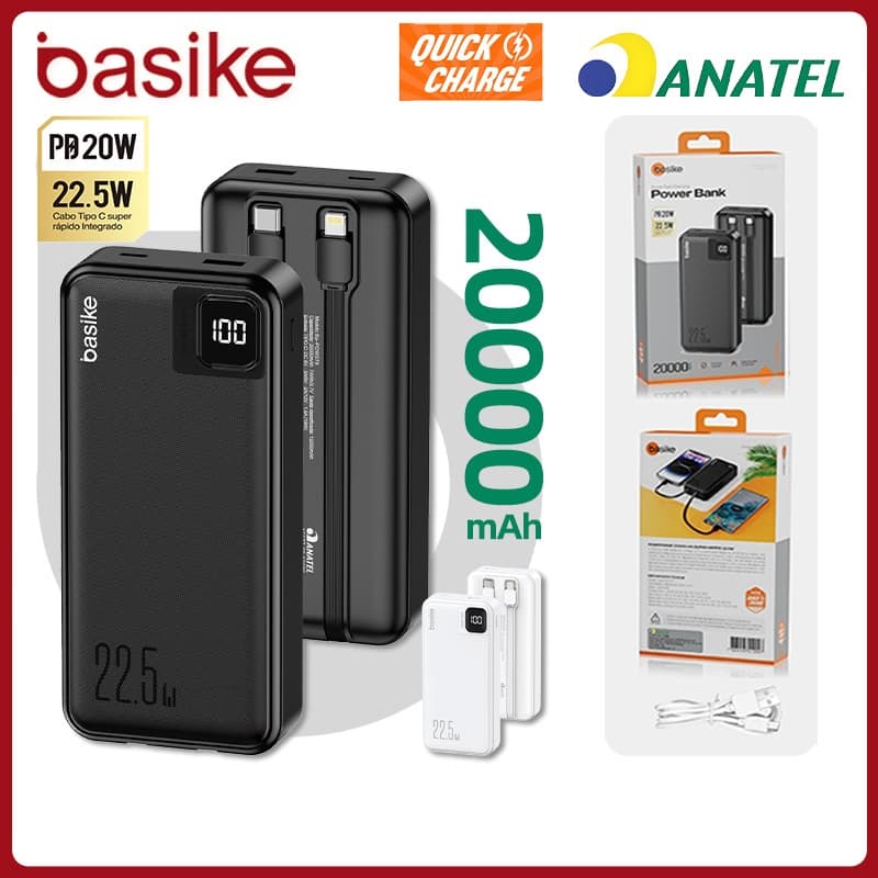 Basike Carregador Portátil Power Bank 20000mAh Bateria Externa Para iPhone Samsung Pow079