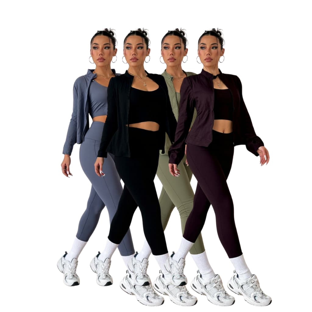 Conjunto Kit Academia Caminhada Calça Top Jaqueta de Ginástica Look Fitness