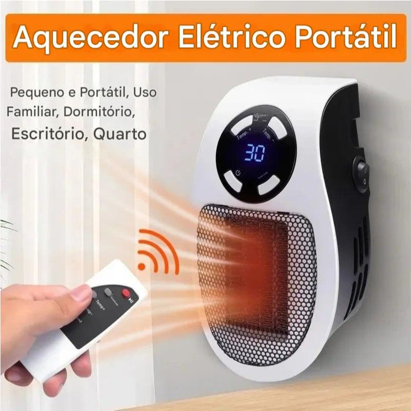 Aquecedor Elétrico Portátil de Parede/Tomada 400W com Controle Remoto, Tomada 110V, Termostato e LED