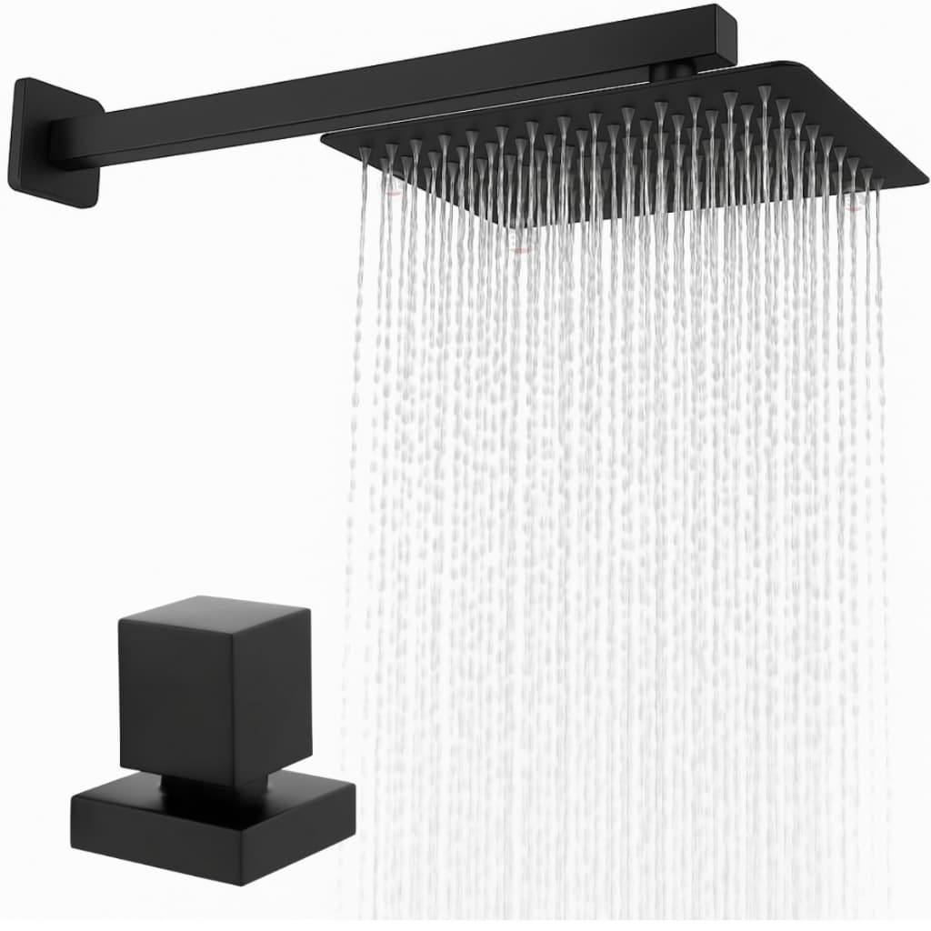 kit Chuveiro Inox Quadrado 20x20 Preto Articulado com Acabamento para Banheiro, Piscina Área Externa