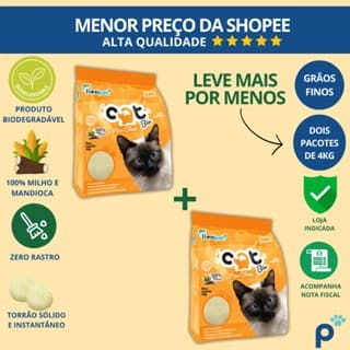 Areia Higiênica Biodegradável Catbio 8Kg (2 pacotes de 4 kg) - Max Clean - Grãos Finos - novo